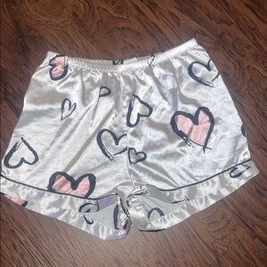 Satin Heart Print Sleep Shorts - Pink Hearts on White